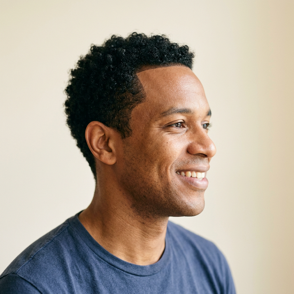 Man with short curly hair