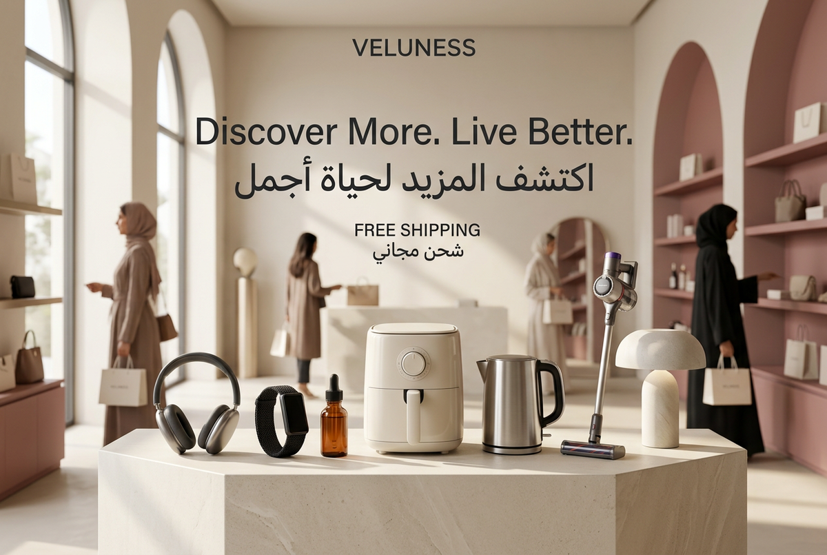 Veluness realistic premium shopping desktop banner
